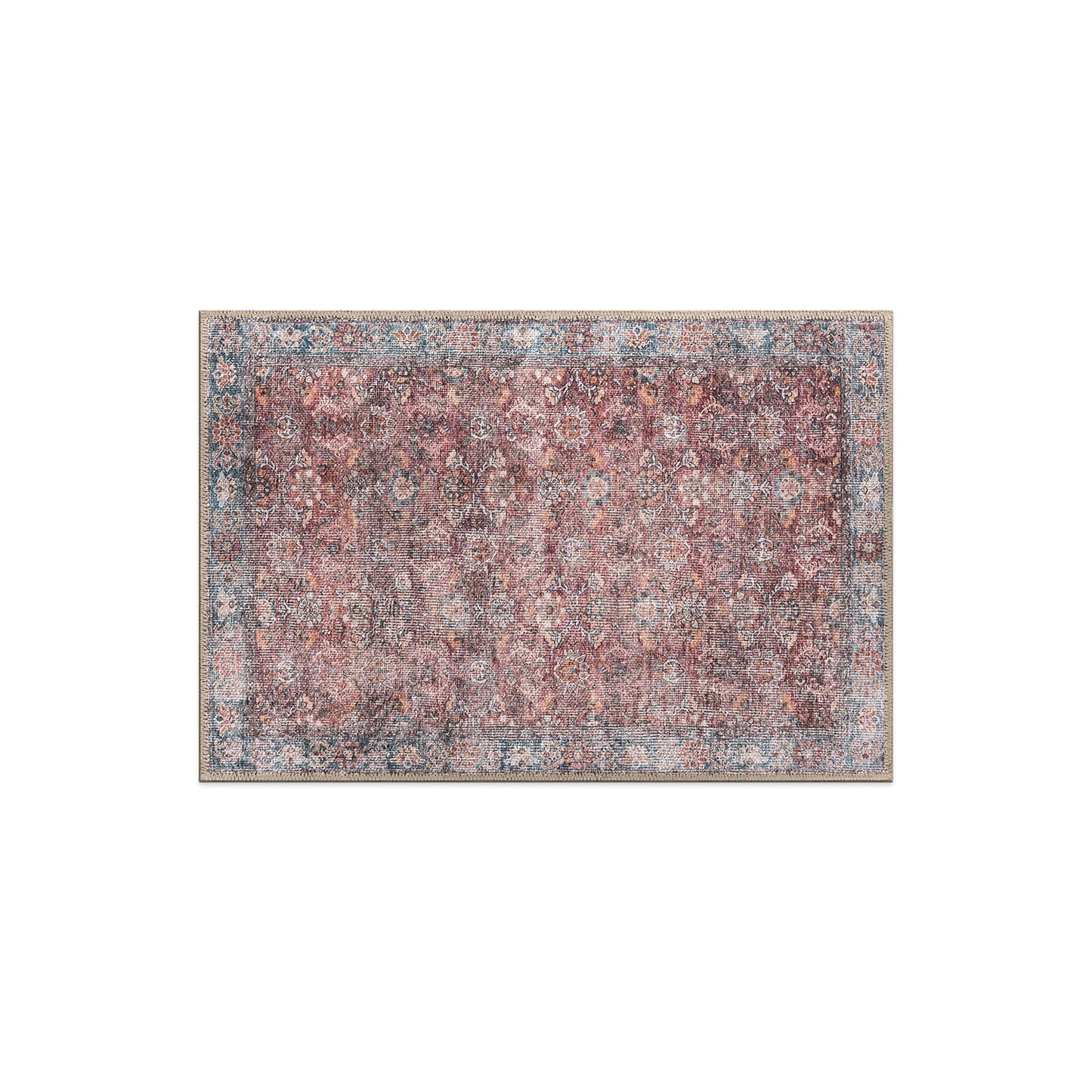 Tapis de transition World Rug Gallery, style vintage, antidérapant, lavable en machine, avec bordures