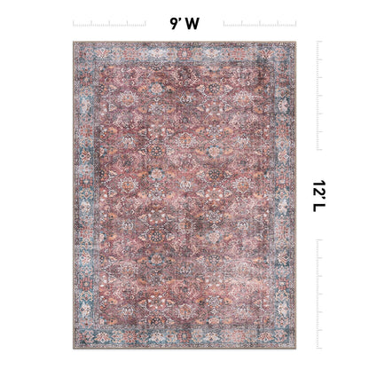 Tapis de transition World Rug Gallery, style vintage, antidérapant, lavable en machine, avec bordures