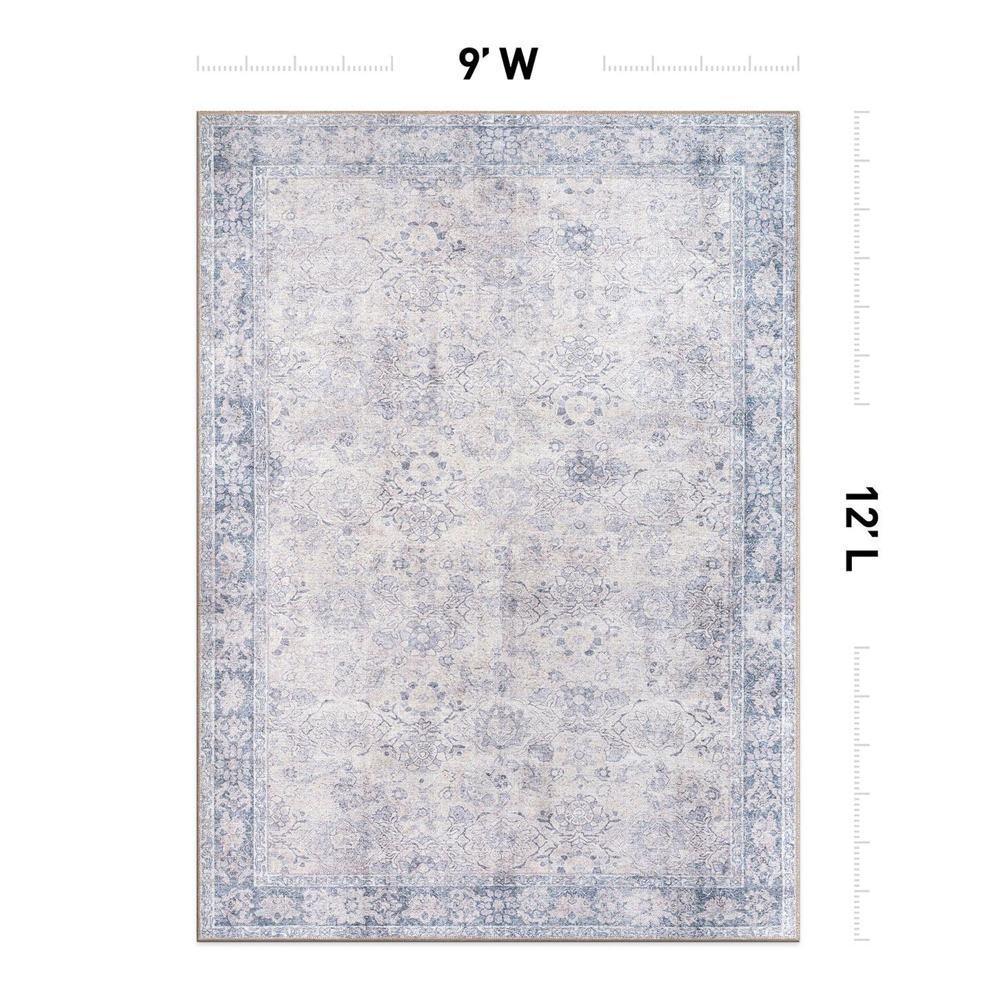 Tapis de transition World Rug Gallery, style vintage, antidérapant, lavable en machine, avec bordures