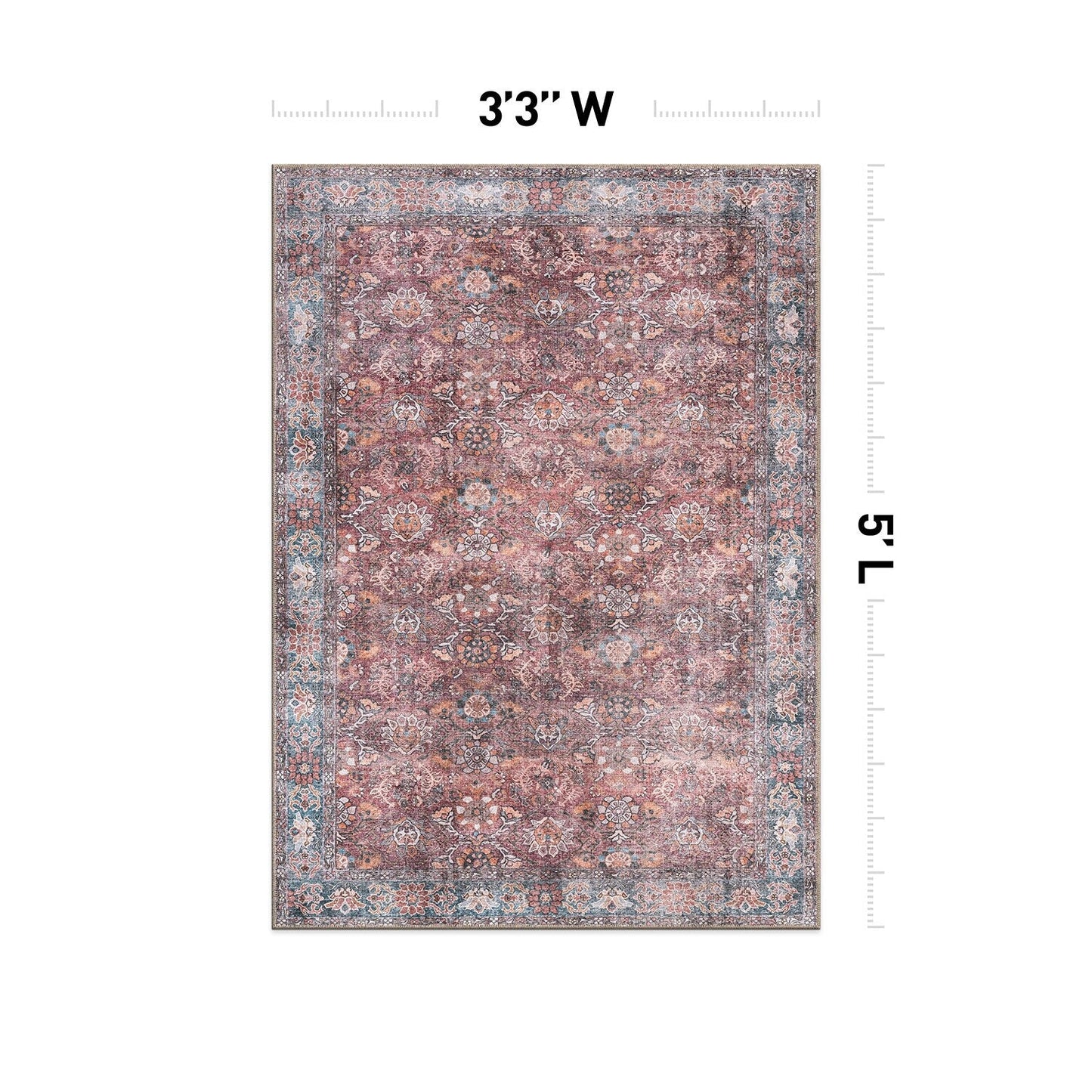 Tapis de transition World Rug Gallery, style vintage, antidérapant, lavable en machine, avec bordures