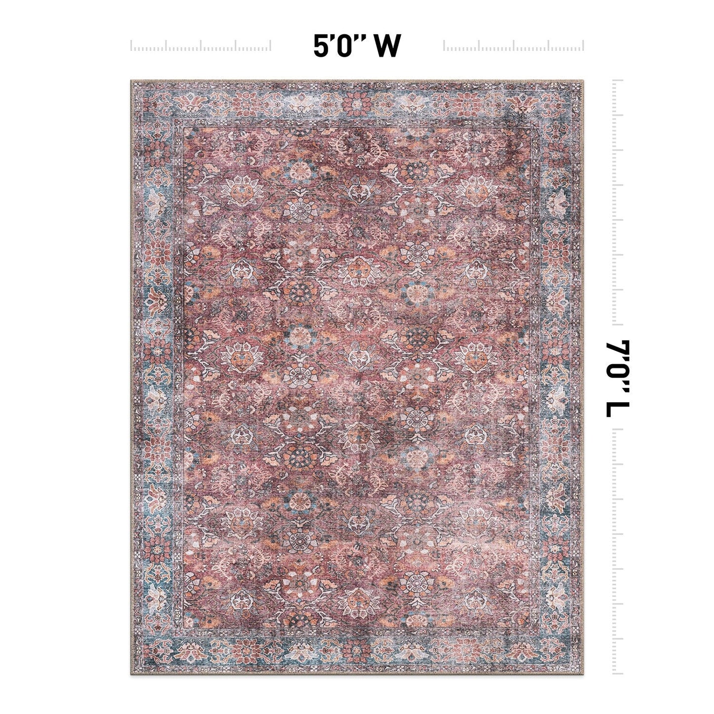 Tapis de transition World Rug Gallery, style vintage, antidérapant, lavable en machine, avec bordures