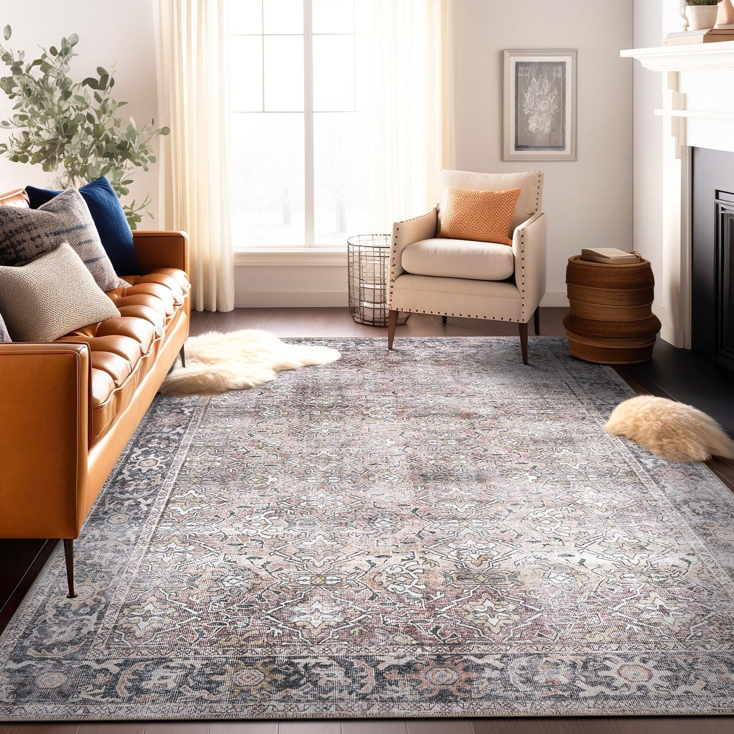 Tapis antidérapant lavable en machine, style vintage, World Rug Gallery